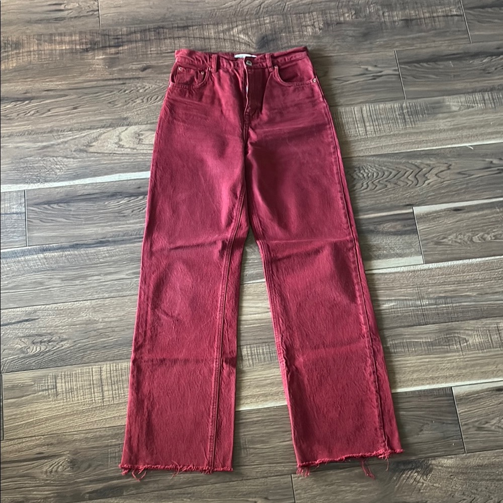 Zara Wide Leg 90s Full Length Red Denim